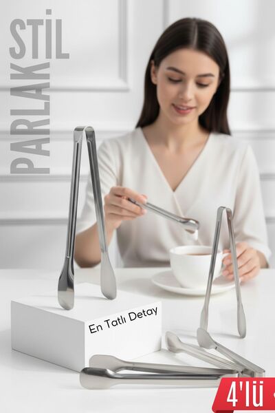 Transformacion Çelik 4'lü Şeker Maşası 13 CM | Buz, Limon ve Küp Şeker Servis Maşası 722528