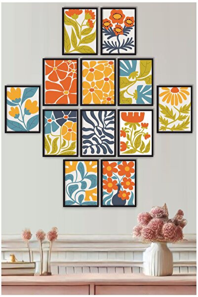 UNT Set de pictură murală MDF cu imprimare UV cu modele abstracte de flori și frunze 15x20 cm – Set de 12