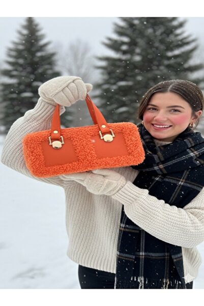 BAGS Dennis'M Handmade Square Leather Detailed Lamb Fluffy Handbag