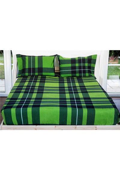 makiteks Maki 100% Cotton Flannel Green Plaid 90x190 and 100x200 Single Elastic Sheet Set