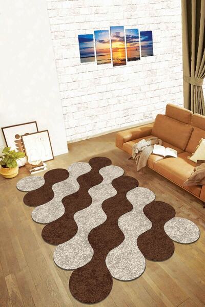 Viva Home Kahverengi Lazer Kesim Kaymaz Tabanlı Halı Ar163