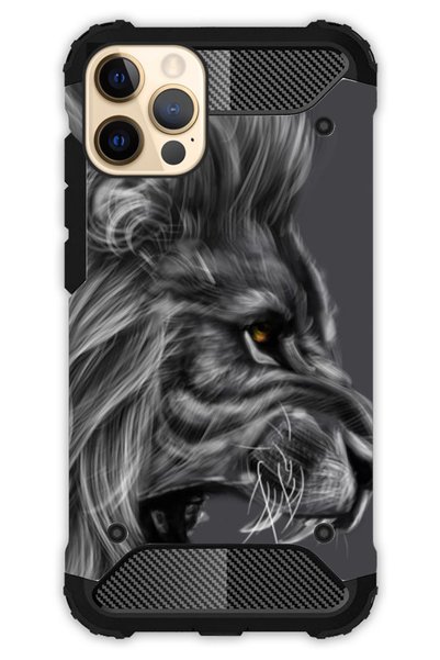 Cekuonline iPhone 12 Pro Case Patterned Antishock Crash Cover - Black Lion