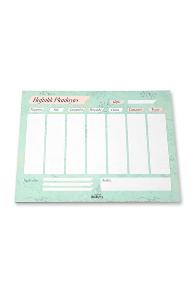 Desk Planner - Yeşil Çiçek Desen Haftalık Planlayıcı 31,8 X 23,7