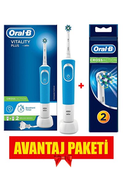 Oral-B Vitality 100 Cross Action Mavi Şarj Edilebilir Diş Fırçası + Ikili Baş...