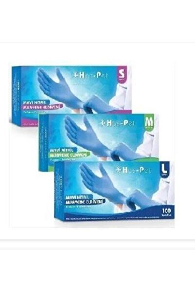 Has-Pet Mavi Nitril Pudrasız Muayene Eldiveni Large 100'lü