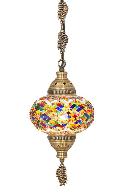 Demmex Mosaic Lamp Ottoman Authentic Colored Glass Handmade Boho Pendant Lamp, Multicolored