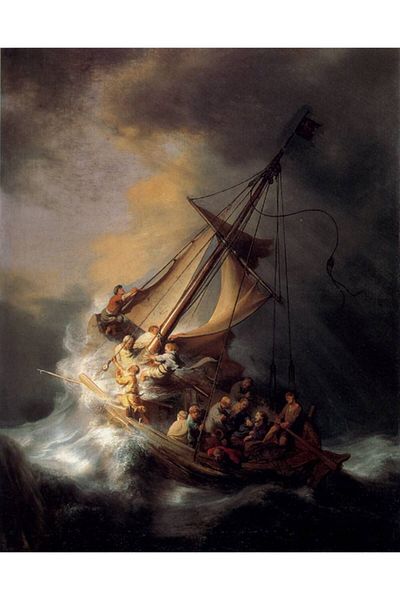 MARCEL SANAT Rembrant (1606-1669) - Diamond Mosaic Painting: "The Storm on the Sea of Galilee" 56X69Cm