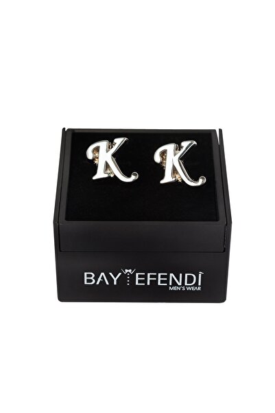 BAYEFENDİ Kişiye Özel Çift Harfli Gümüş Renk Kol Düğmesi K Harfi