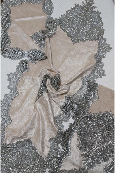 Kerem Çeyiz 5 Piece Velvet Fabric Living Room Set