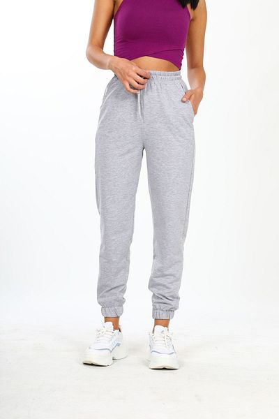 No77 Collection Γυναικείο γκρι ελαστικό παντελόνι Jogger με δύο κλωστές