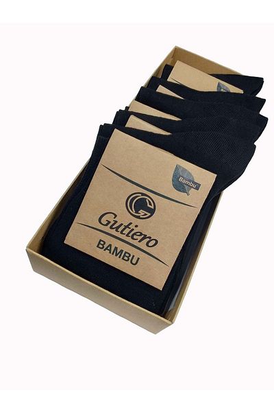 Gutiero Мъжки 10 чифта безшевни дълги черни чорапи от бамбук