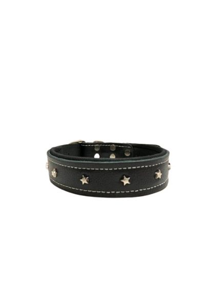 PACOPET Adjustable Star Patterned Leather Dog Collar with Pet Inside - Black 3x60 Cm