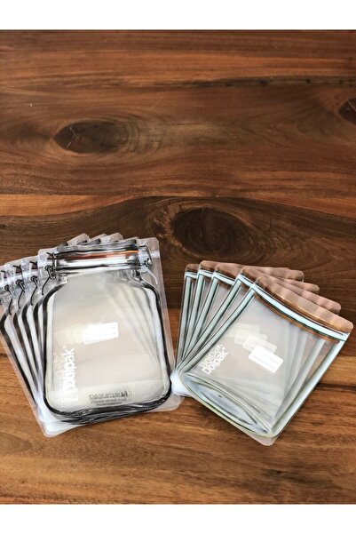 DOLPAK 2 Boy Kavanoz Görünümlü, Kilitli, Gıda Saklama Poşeti-5orta-700ml / 5 Büyük-1000 ml