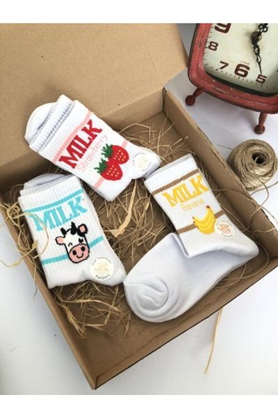 çorapdunyam Унисекс чорапи за колеж, серия от 3 части, Milk Series, унисекс, Trend Milk4588