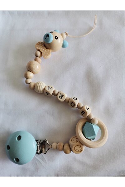 Coco Shoptr %100 Doğal Ahşap Ürünlerden Isime Özel Bebek Emzik Zinciri