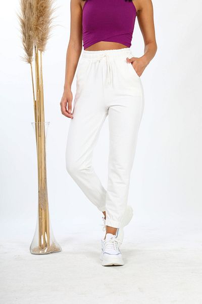 No77 Collection Γυναικείο παντελόνι Jogger με δύο κλωστές εκρού με ελαστικά πόδια