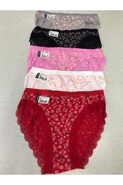 Tutku Pack of 12 Women's Patterned Lace Leg Bikini Panties Assortment Kilot