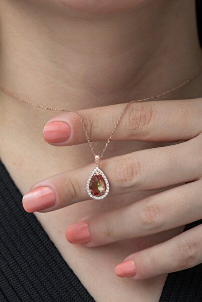 Nereze Zultanite Taşlı Damla Tektaş Kolye Gümüş Kolye 925 Ayar