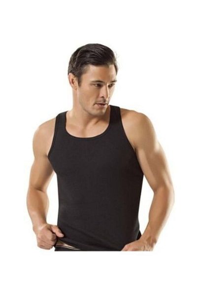 Tutku Men's Black Cotton Ribbed Athlete Undershirt 1 Piece