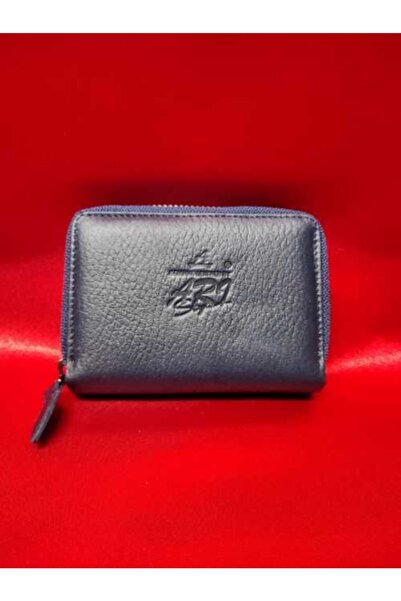 ARI Leather Zippered Navy Blue Unisex Card Holder Wallet