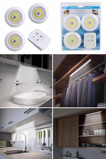 Genel Markalar Uzaktan Kumandalı Pilli 3lü Spot Led Lamba Güçlü Beyaz Işık