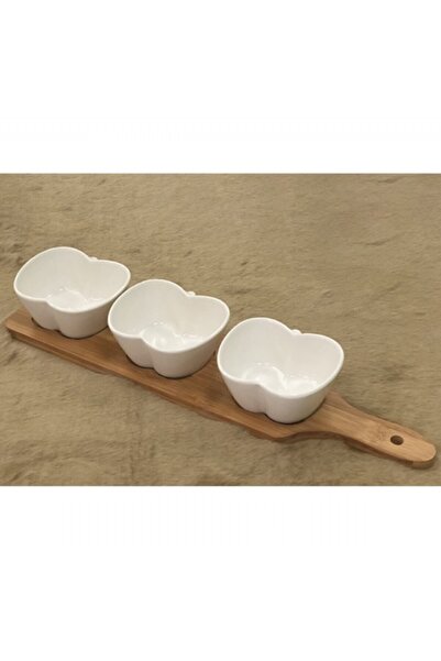 Bazarigo Beyaz Çiftçiler Bambu Standlı Porselen 3'lü Sosluk Jmd296