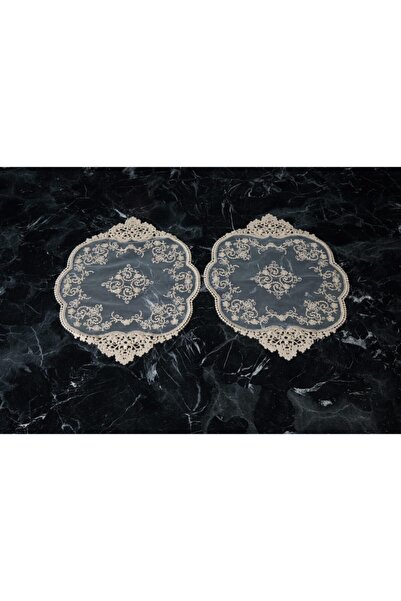 caka home design 2'li Supla/tepsi Örtüsü Gipürlü Tül ( Toprak )