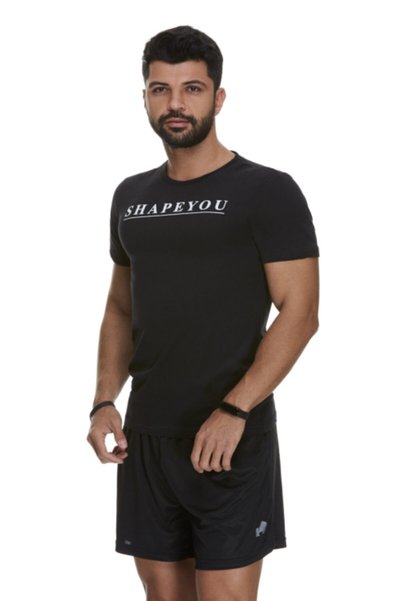 ShapeYou Men's Black Striped Printed Fitness Sports T-Shirt