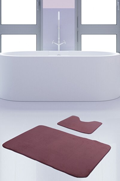 Bonny Home Unicolor Düz Mürdüm 2li Banyo Paspası Halısı Seti Kaymaz Taban Klo...