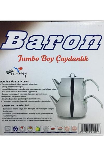BARON Jumbo Size Metal Handle Steel Teapot 6.5 Liters