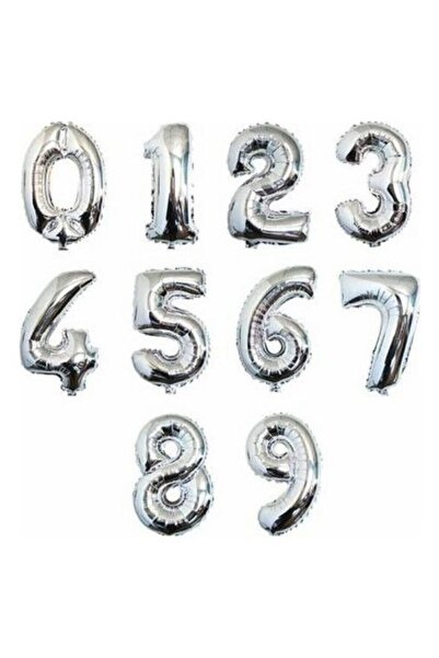 Happyland بالونات رمادية معدنية 6 أرقام 40 بوصة 100 سم بالون فضي