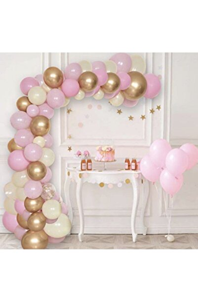 canbayhobi 100 Adet Pembe Gold Makaron Sarı Balon Zincir Özel Gün Konsept Zincir