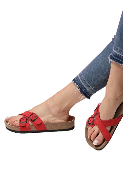 Bequemere Nanna Cork Based Genuine Leather Double Banded Orthopedic Women's Slippers