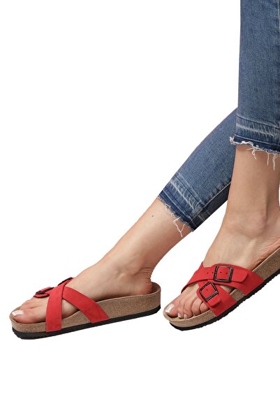 Bequemere Nanna Cork Based Genuine Leather Double Banded Orthopedic Women's Slippers