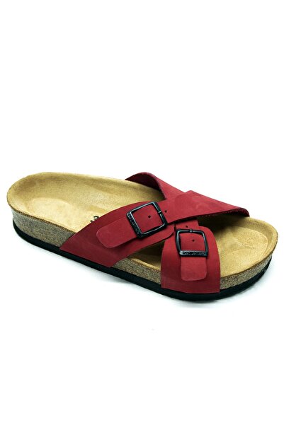 Bequemere Ella Cork Sole Genuine Leather Double Banded Orthopedic Women's Slippers