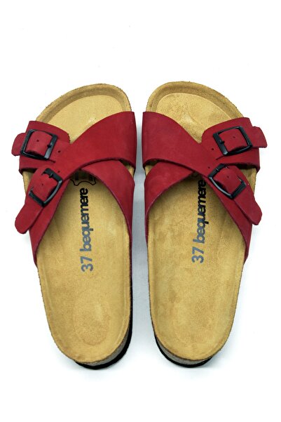 Bequemere Ella Cork Sole Genuine Leather Double Banded Orthopedic Women's Slippers