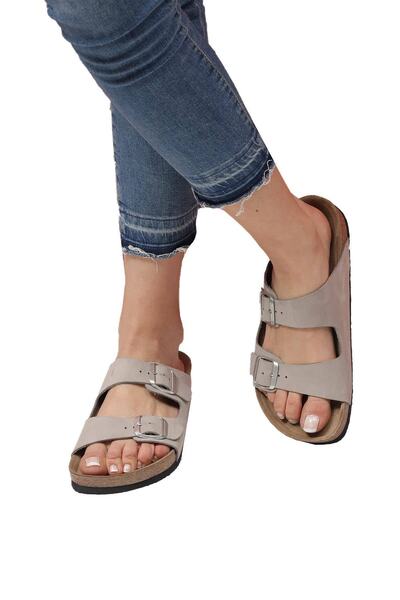 Bequemere Akela Cork Based Genuine Leather Double Banded Orthopedic Unisex Slippers