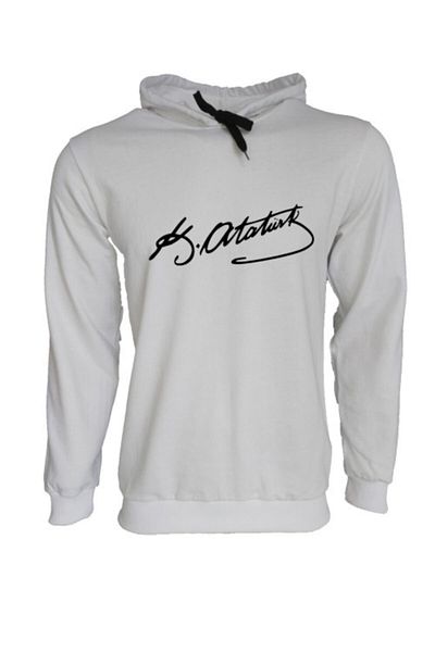 Raf Coll Hanorac alb unisex cu glugă cu imprimeu K. Atatürk Signature