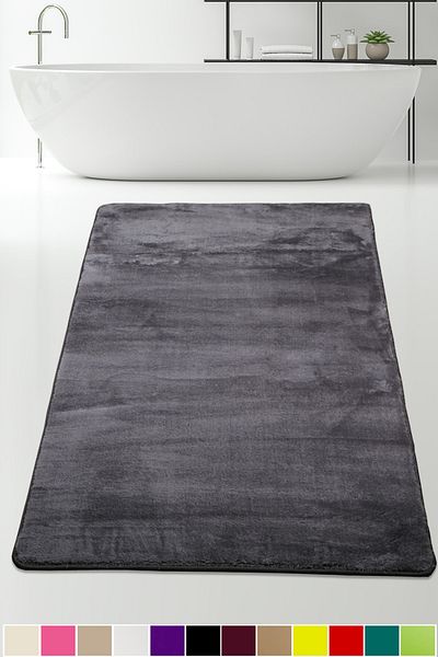 Bonny Home Elite Anthracite 80x150 cm βελούδινο χαλάκι μπάνιου με αντιολισθητική βάση Pufidik χαλί μπάνιου