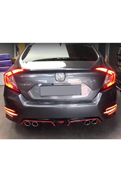 LeonPart Honda Civic Fc5 4 Egzoz Kırmızı Şeritli Difüzör