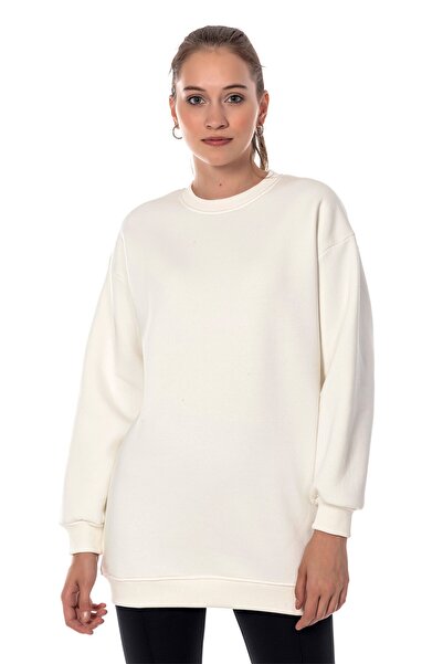 CAYA Γυναικείο πλεκτό φούτερ σε χρώμα εκρού, μακρύ, βασικής γραμμής Cy84197 Λ...