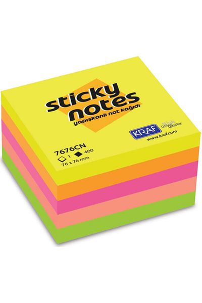 KRAF 76x76 Cube Note Paper - 5 Colors Adhesive