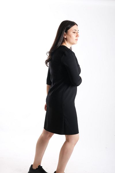 Blues Outlet Rochie neagră de damă cu decolteu în V cu jumătate de mânecă