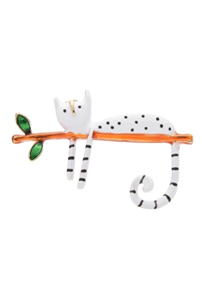 Esra Pamir Tembel Beyaz Kedi Broş