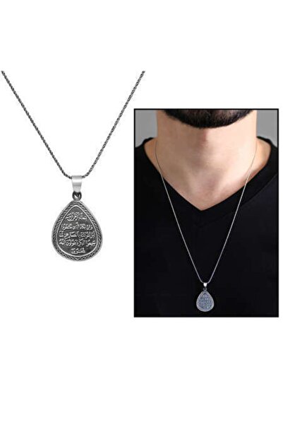 Genel Markalar Üzerinde Kıtmir Duası Ve Ayetel Kürsi Yazılı 925 Ayar Gümüş Cevşen Kolye