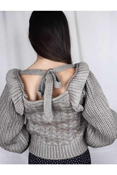 Anita Store Women's Brown Back Detailed Knitwear Sweater