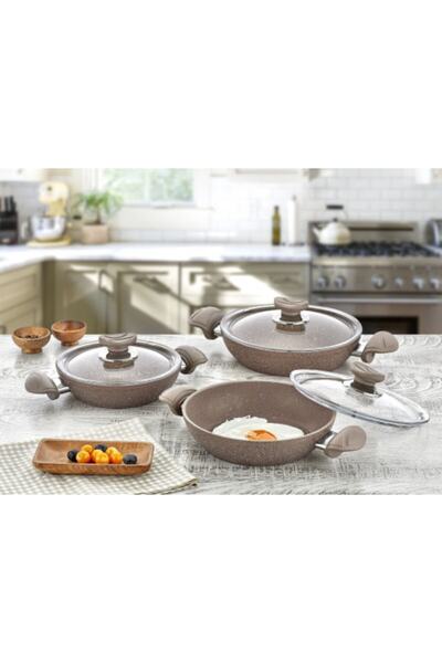 OMS PASLANMAZ Oms 3004.04.05 Kahverengi Granit Sahan Set 6 Parça 18-20-22 cm