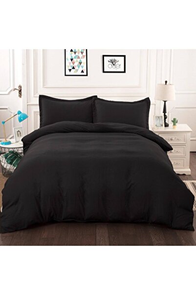 StellaFlavo طقم غطاء لحاف قطن مزدوج أسود مع ملاءات مسطحة