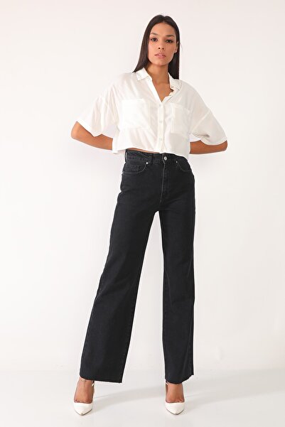 Darkly Jeans Kadın Siyah Süper Yüksek Bel Straight Fit Jean