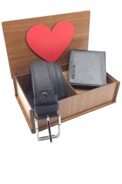 HediyeSet Erkek Siyah Kemer Cüzdan Aksesuar Hediye Seti